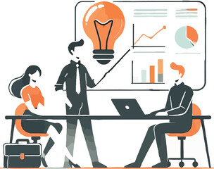 Business meeting with presentation and lightbulb idea