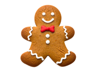 Festive gingerbread cookie person with red bowtie