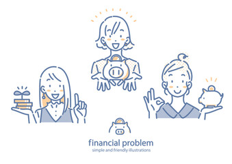 しっかり資産運用をする若い女性　シンプルでお洒落な線画イラスト