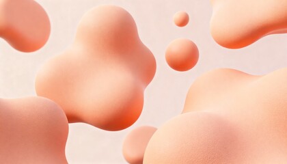 Abstract 3D rendering of soft, organic, peach-colored blobs floating in a light background.