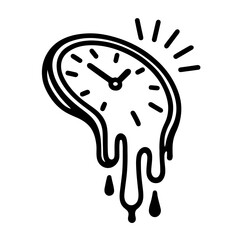 Black and White Melting Clock Icon