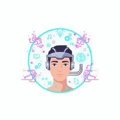 Neural Interface and Future Learning Vector Illustration