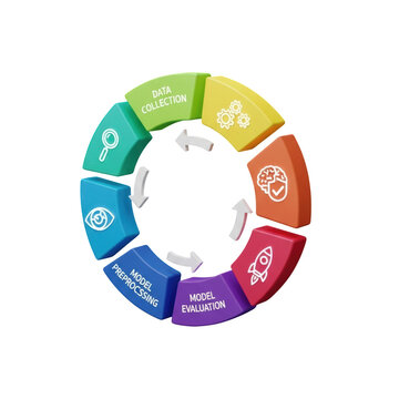 Colorful Circular Diagram Illustrating Data Science Workflow Stages data collection data preprocessing