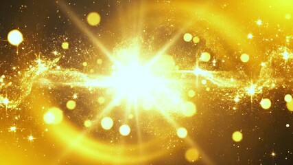 Loop animation of a luminous Christmas shooting star with a tail of golden. Floating golden sparkles. Glowing Particles. Overlay. Gold Explosion effect. Festive Firework. Isolated on black background. - Powered by Adobe