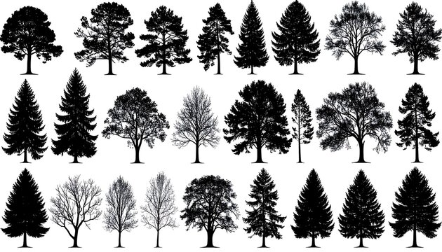 Diverse Tree Silhouettes - A Collection of Forest Elements.