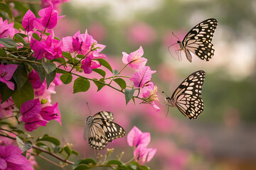 A closeup shot of a beautiful black and white butterfly on a flower