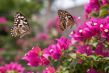 A closeup shot of a beautiful black and white butterfly on a flower