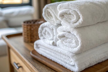 beautiful pink orchid on white towel in spa salon.