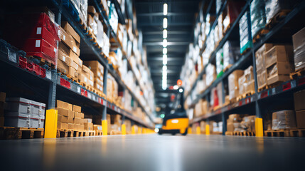 A well-organized warehouse filled with stacked boxes and crates, showcasing an efficient workflow for logistics operations.