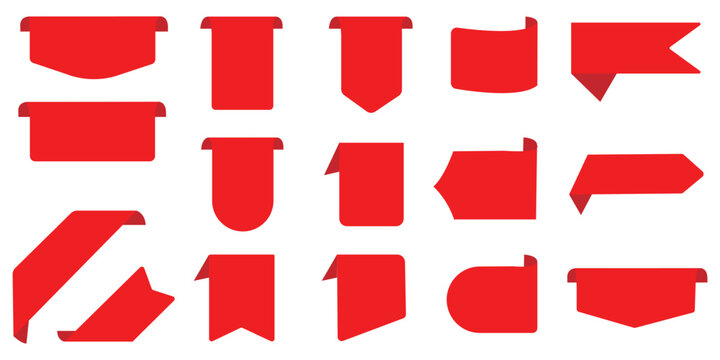  Set of 12 red ribbon banners with various shapes and styles. Perfect for use in banners, advertisements, certificates, and promotional designs. Simple, elegant, and versatile vector ribbons