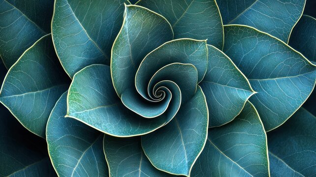 Teal leaves in a spiral pattern