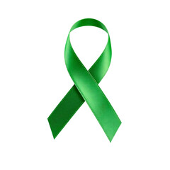Realistic green ribbon symbolizing support for breast cancer awareness isolated on transparent background
