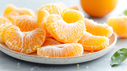 Fresh and juicy mandarin slices served on a plate, perfect for healthy snacking or culinary inspiration.