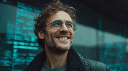 Handsome young Black man with casual hair and smiling expression looking at a world map close-up