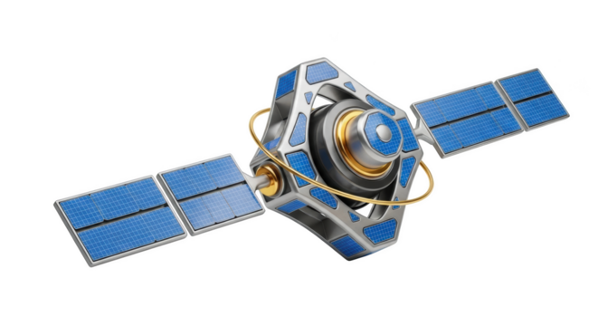 Detailed 3D Model of a Space Satellite with Solar Panels technology orbit