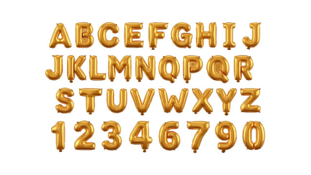 Vector illustration&nbsp;of golden alphabet and number balloons on a transparent background