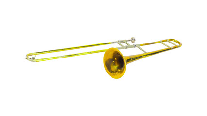A brass trombone on transparent background