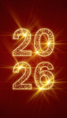 Vertical illustration of abstract neon light with the numbers 2026 over red background - represents the new year - vacation concept.
