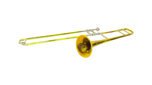 A brass trombone on transparent background