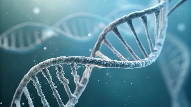 Genetic research concept with futuristic blue science background. dna helix molecule structure illustration showing chromosome for medical biotechnology and future discovery - Powered by Adobe