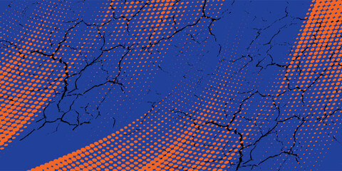 Abstract speed line style blue halftone banner design template. orange and blue halftone dot pattern with grunge texture. Sporty style orange and blue dot pop art comic.