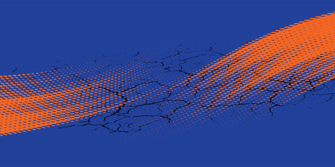 Abstract speed line style blue halftone banner design template. orange and blue halftone dot pattern with grunge texture. Sporty style orange and blue dot pop art comic.