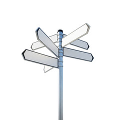 Blank directional signpost with multiple arrows isolated on transparent background