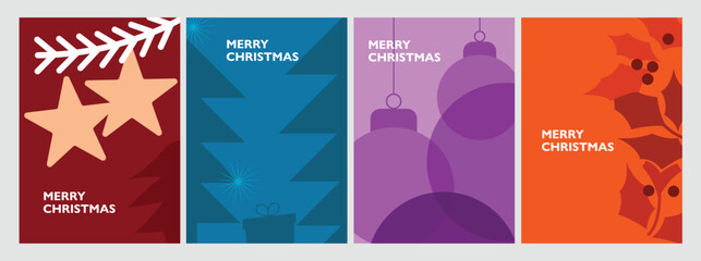 Merry Christmas and Happy New Year posters or greeting cards, Xmas modern design set in paper cut style holiday marketing, print design, seasonal branding