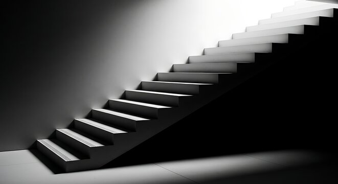 Dramatic black and white image of a modern staircase stairs steps - Powered by Adobe