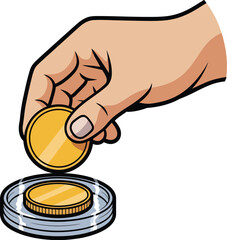 gloved hand placing coin