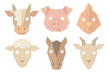 Fototapeta premium Geometric farm animal faces in origami style
