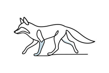 Naklejka premium Minimalist linear design of a walking fox silhouette on white background
