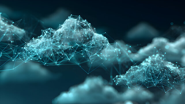 Depiction of Scalable Cloud Microservices Architecture with Interconnected Nodes and Teal Data Streams on Navy Background, Futuristic Minimalist Design