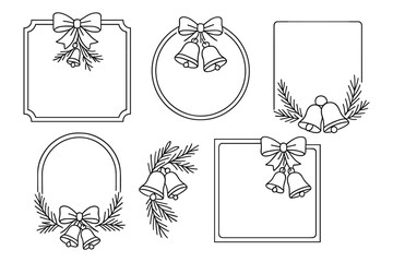 Festive holiday frames with bells and bows in elegant line art design