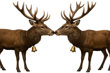 Two reindeer touching noses. Christmas decorations. Holiday designs. Winter illustrations.