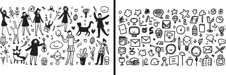 Fototapeta premium Communication Icons Doodle, Message Symbol Vector, Social Media Illustration, Chat Bubble Sketch, Business Inbox Clipart, Email Art Outline, Smartphone Message Drawing, Online Conversation Design, Int