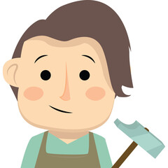 Cartoon Portrait Of A Person With A Hammer And Apron Holding A Tool Wearing A Light Blue Shirt And Brown Apron With A Transparent Background Simple Flat Design