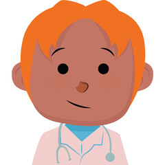 Cartoon Portrait Of A Person With Orange Hair Wearing A Pink Doctor Coat And Blue Shirt Holding A Stethoscope