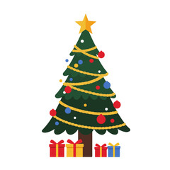 Glistening Grove: A Festive Christmas Tree with Colorful Baubles and Golden Garland