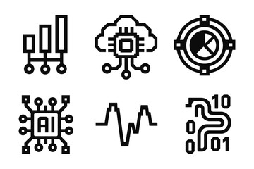 Fototapeta premium Modern linear technology icons featuring ai, circuitry, and data analytics