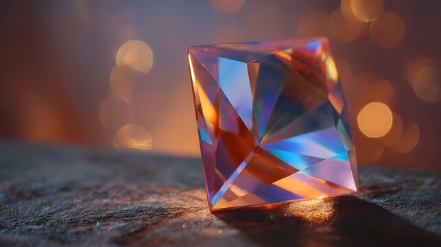 Radiant faceted gemstone with dazzling prismatic colors and soft bokeh background - Powered by Adobe