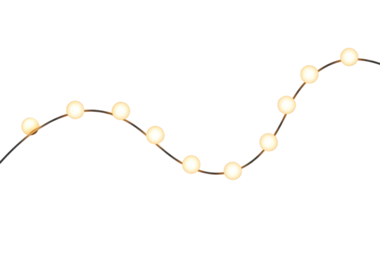 Warm glowing string light line isolated on transparent background PNG