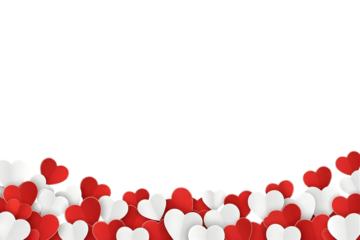 Red and white heart confetti border isolated on transparent background PNG