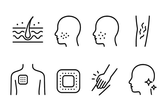 Acne and skin care icon set: health and treatment concepts