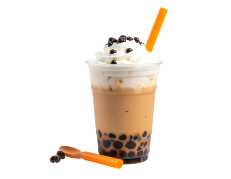 Creamy milk tea with tapioca pearls, whipped cream, and topping - Powered by Adobe