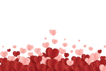 Red and pink heart confetti border isolated on transparent background PNG