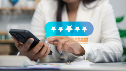 Customer Review and Five-Star Rating Feedback on Smartphone Interface