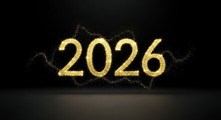Sparkling Golden 2026 New Year Illustration on Black Background