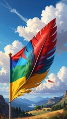 Feather Flag Waving in the Wind - A Symbol of Freedom and Nature.