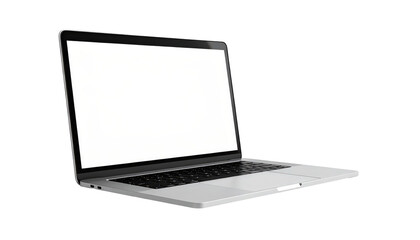 Sleek Silver Laptop Open With White Screen Against Transparent Background for Tech, Work, and Education